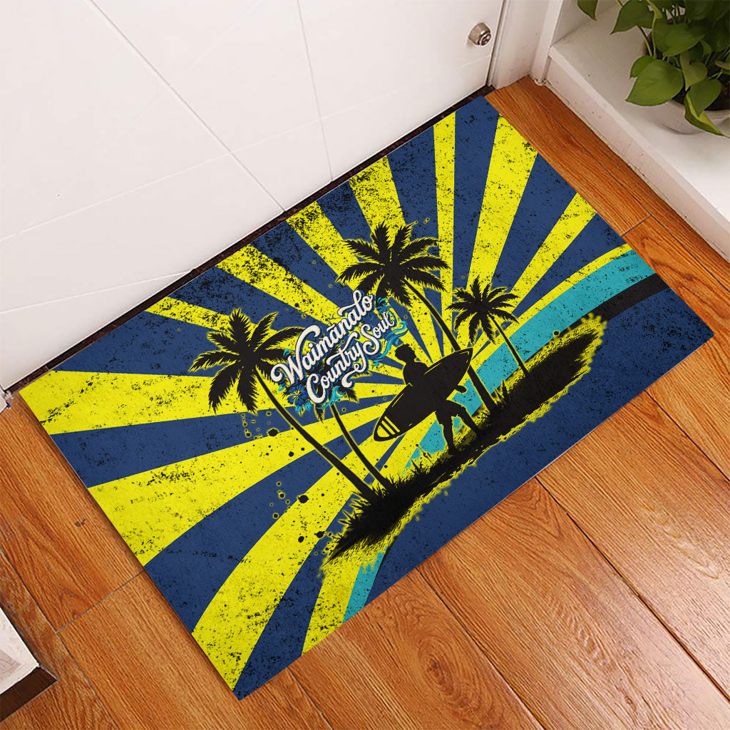Waimanalo Oahu Hawaii Surfing Rubber Doormat Tropical Beach Retro Sunburst Surfboard
