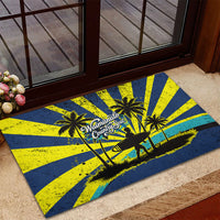 Waimanalo Oahu Hawaii Surfing Rubber Doormat Tropical Beach Retro Sunburst Surfboard