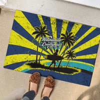 Waimanalo Oahu Hawaii Surfing Rubber Doormat Tropical Beach Retro Sunburst Surfboard