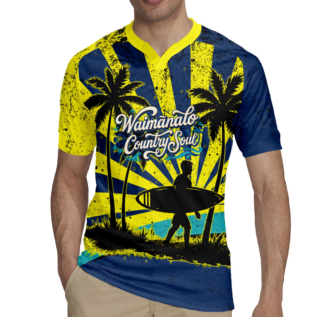 Waimanalo Oahu Hawaii Surfing Rugby Jersey Tropical Beach Retro Sunburst Surfboard