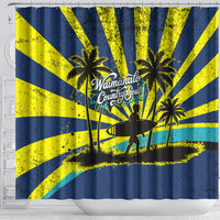 Waimanalo Oahu Hawaii Surfing Shower Curtain Tropical Beach Retro Sunburst Surfboard