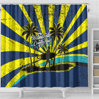 Waimanalo Oahu Hawaii Surfing Shower Curtain Tropical Beach Retro Sunburst Surfboard