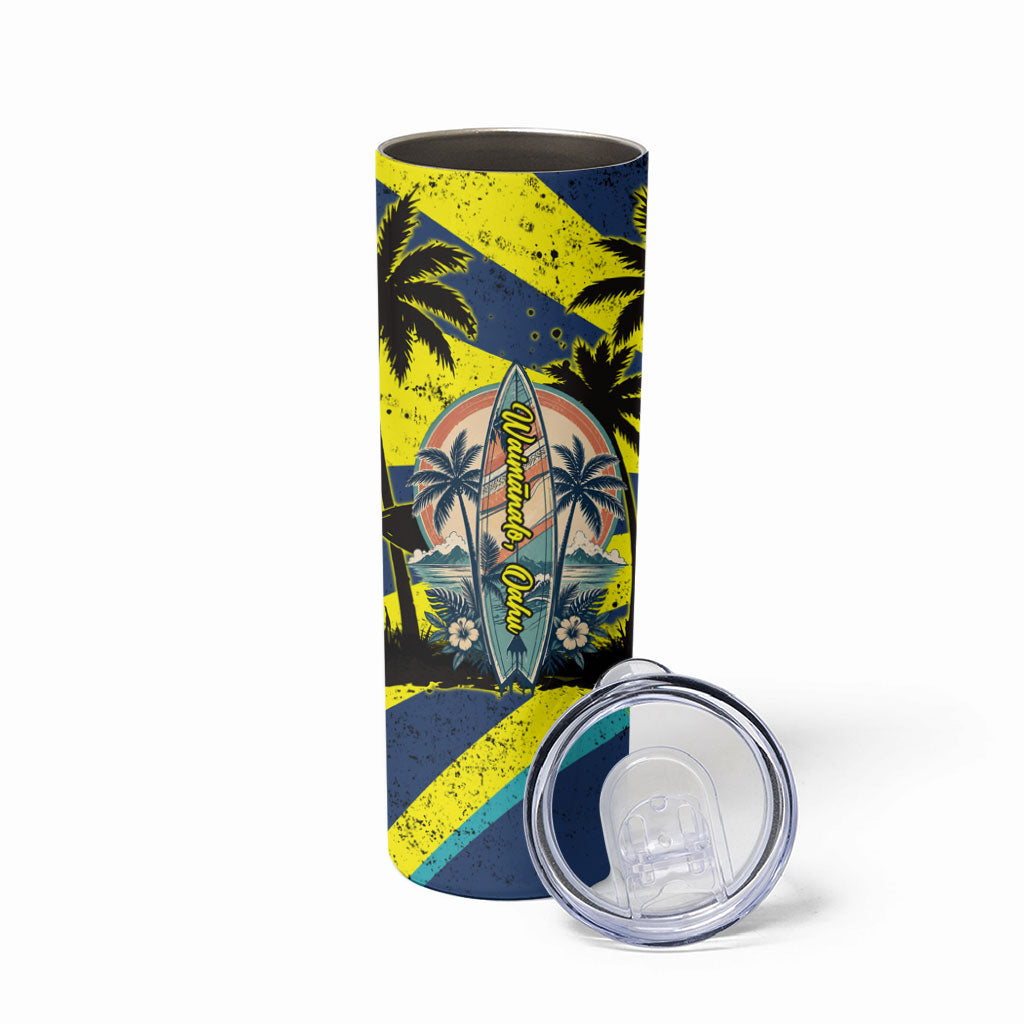 Waimanalo Oahu Hawaii Surfing Skinny Tumbler Tropical Beach Retro Sunburst Surfboard