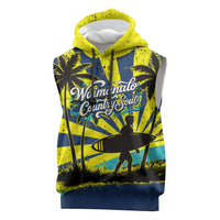 Waimanalo Oahu Hawaii Surfing Sleeveless Hoodie Tropical Beach Retro Sunburst Surfboard