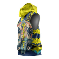 Waimanalo Oahu Hawaii Surfing Sleeveless Hoodie Tropical Beach Retro Sunburst Surfboard