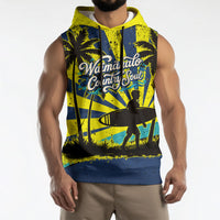 Waimanalo Oahu Hawaii Surfing Sleeveless Hoodie Tropical Beach Retro Sunburst Surfboard