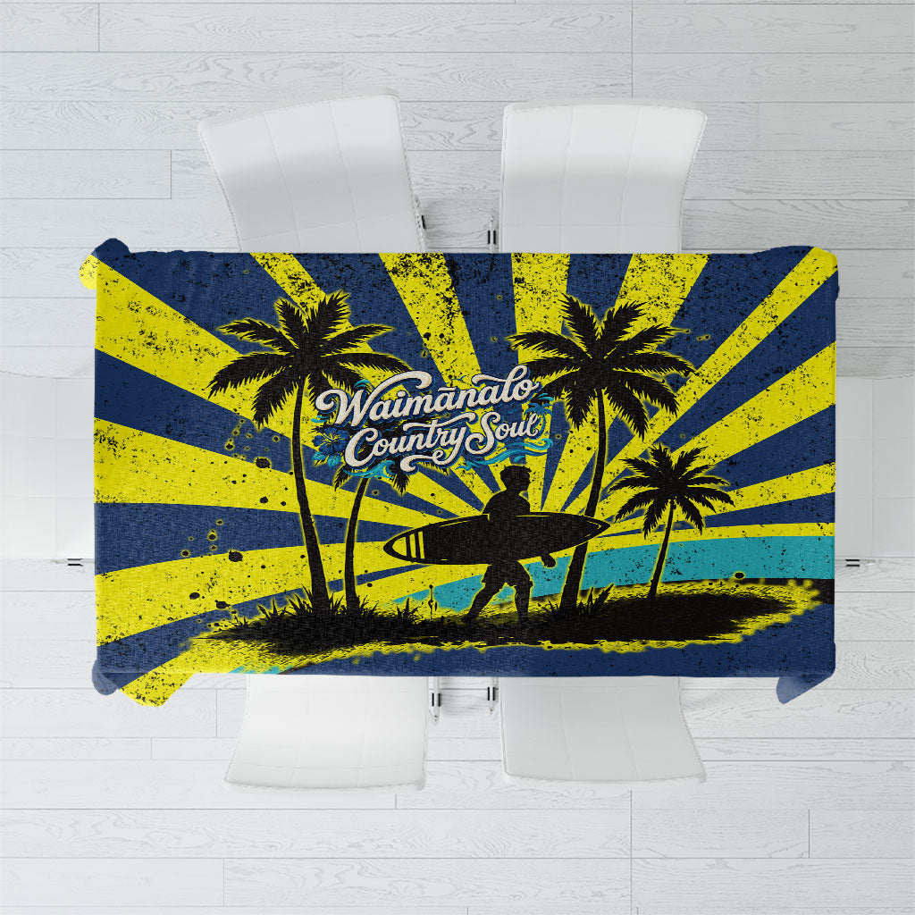 Waimanalo Oahu Hawaii Surfing Tablecloth Tropical Beach Retro Sunburst Surfboard