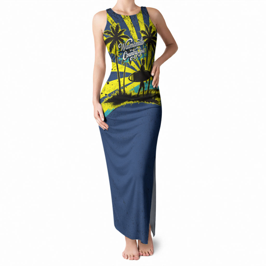 Waimanalo Oahu Hawaii Surfing Tank Maxi Dress Tropical Beach Retro Sunburst Surfboard