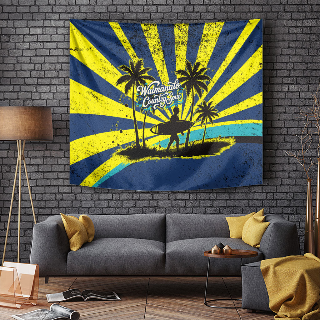 Waimanalo Oahu Hawaii Surfing Tapestry Tropical Beach Retro Sunburst Surfboard