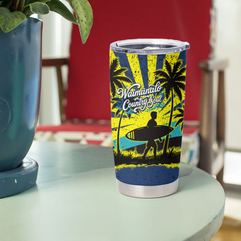 Waimanalo Oahu Hawaii Surfing Tumbler Cup Tropical Beach Retro Sunburst Surfboard