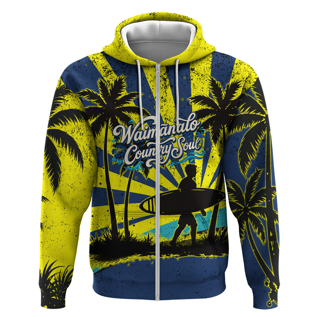Waimanalo Oahu Hawaii Surfing Zip Hoodie Tropical Beach Retro Sunburst Surfboard
