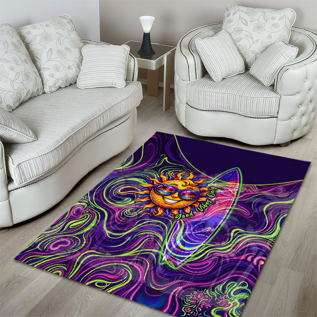 Waimanalo Hawaii Sun Rabbit Area Rug Psychedelic Trippy Neon Swirl Graphic