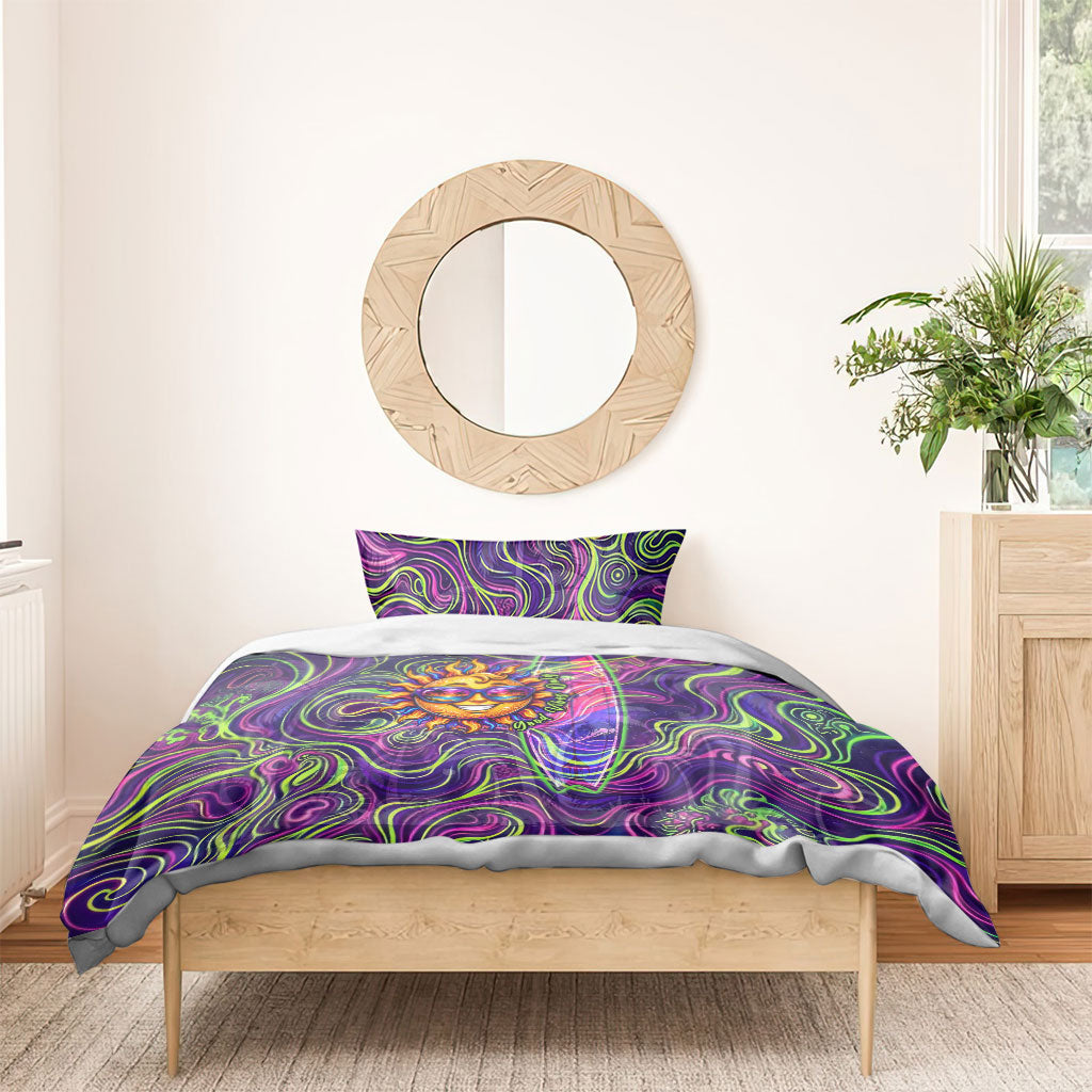 Waimanalo Hawaii Sun Rabbit Bedding Set Psychedelic Trippy Neon Swirl Graphic