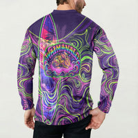 Waimanalo Hawaii Sun Rabbit Button Sweatshirt Psychedelic Trippy Neon Swirl Graphic