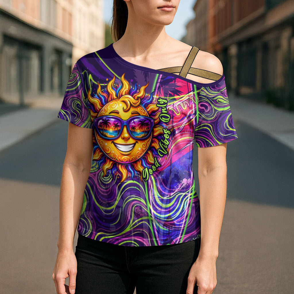 Waimanalo Hawaii Sun Rabbit Cross Shoulder Shirt Psychedelic Trippy Neon Swirl Graphic