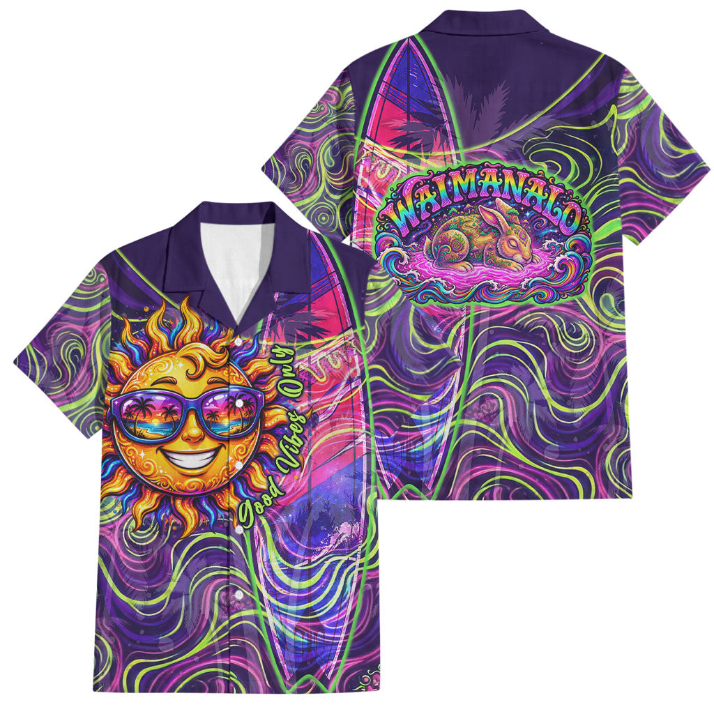 Waimanalo Hawaii Sun Rabbit Family Matching Off Shoulder Maxi Dress and Hawaiian Shirt Psychedelic Trippy Neon Swirl Graphic