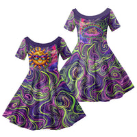 Waimanalo Hawaii Sun Rabbit Family Matching Off Shoulder Maxi Dress and Hawaiian Shirt Psychedelic Trippy Neon Swirl Graphic