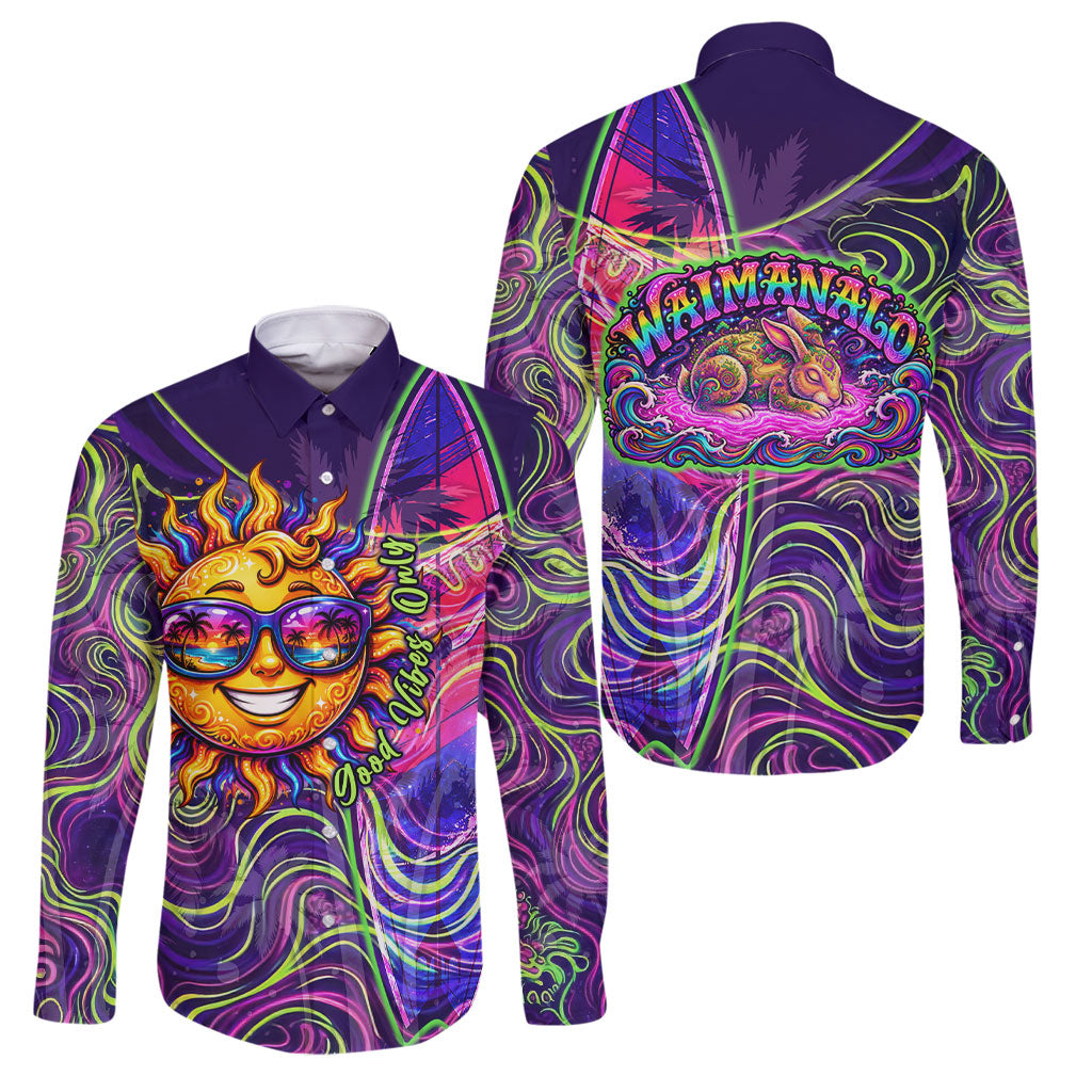 Waimanalo Hawaii Sun Rabbit Family Matching Summer Maxi Dress and Hawaiian Shirt Psychedelic Trippy Neon Swirl Graphic