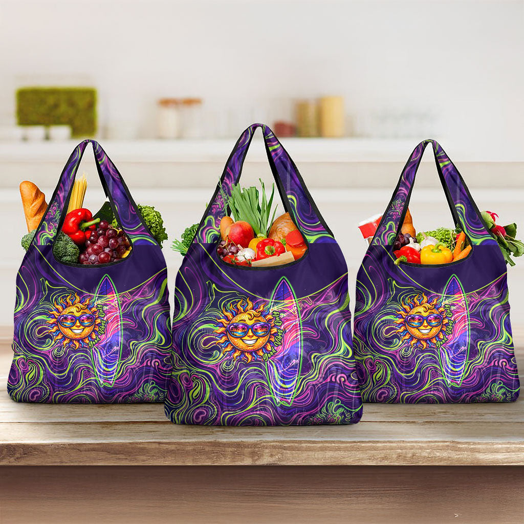 Waimanalo Hawaii Sun Rabbit Grocery Bag Psychedelic Trippy Neon Swirl Graphic