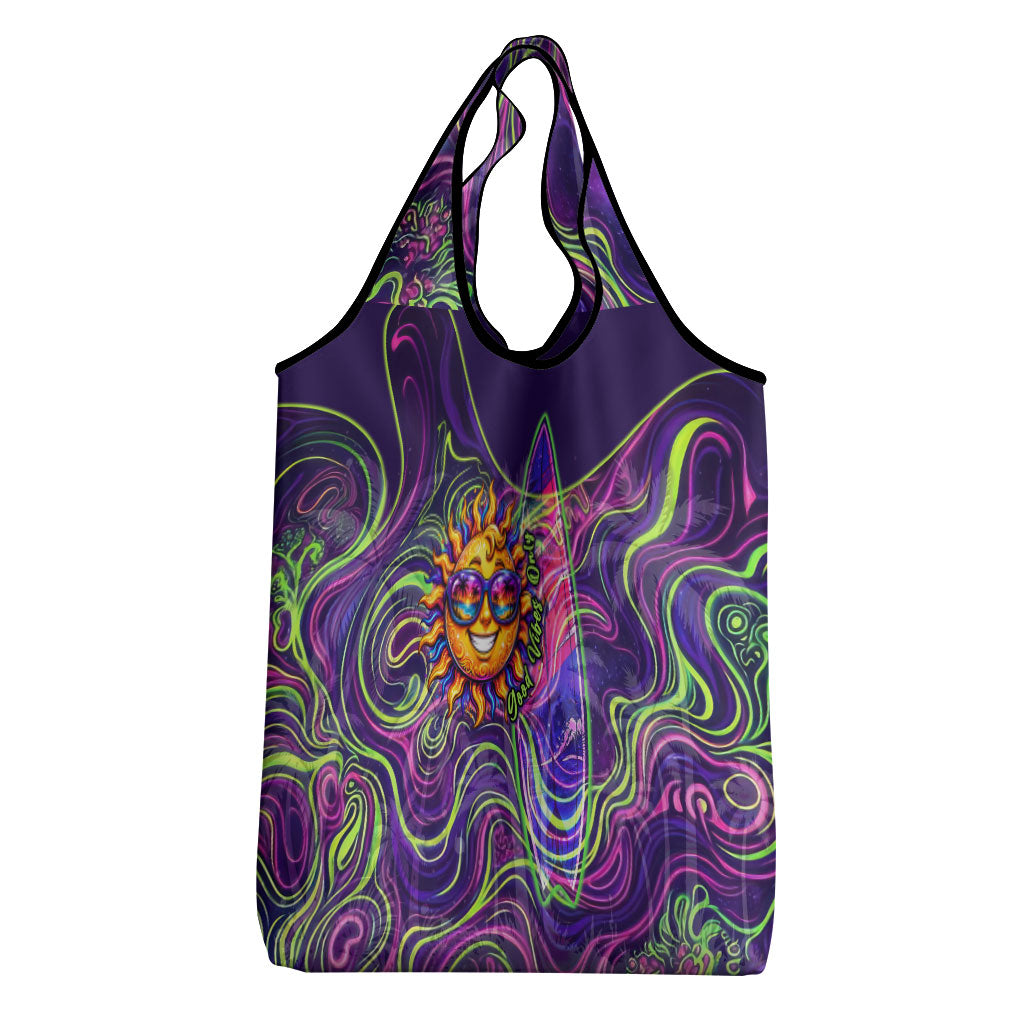 Waimanalo Hawaii Sun Rabbit Grocery Bag Psychedelic Trippy Neon Swirl Graphic