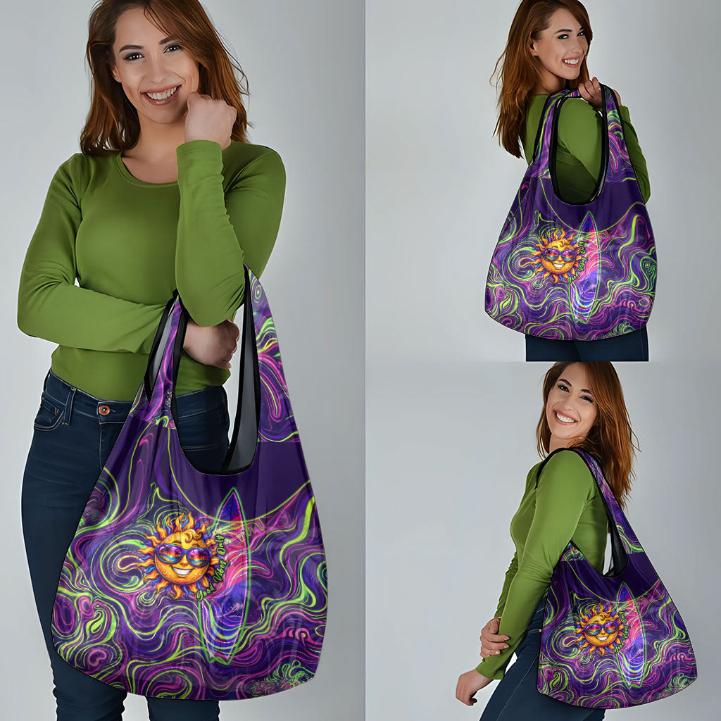 Waimanalo Hawaii Sun Rabbit Grocery Bag Psychedelic Trippy Neon Swirl Graphic
