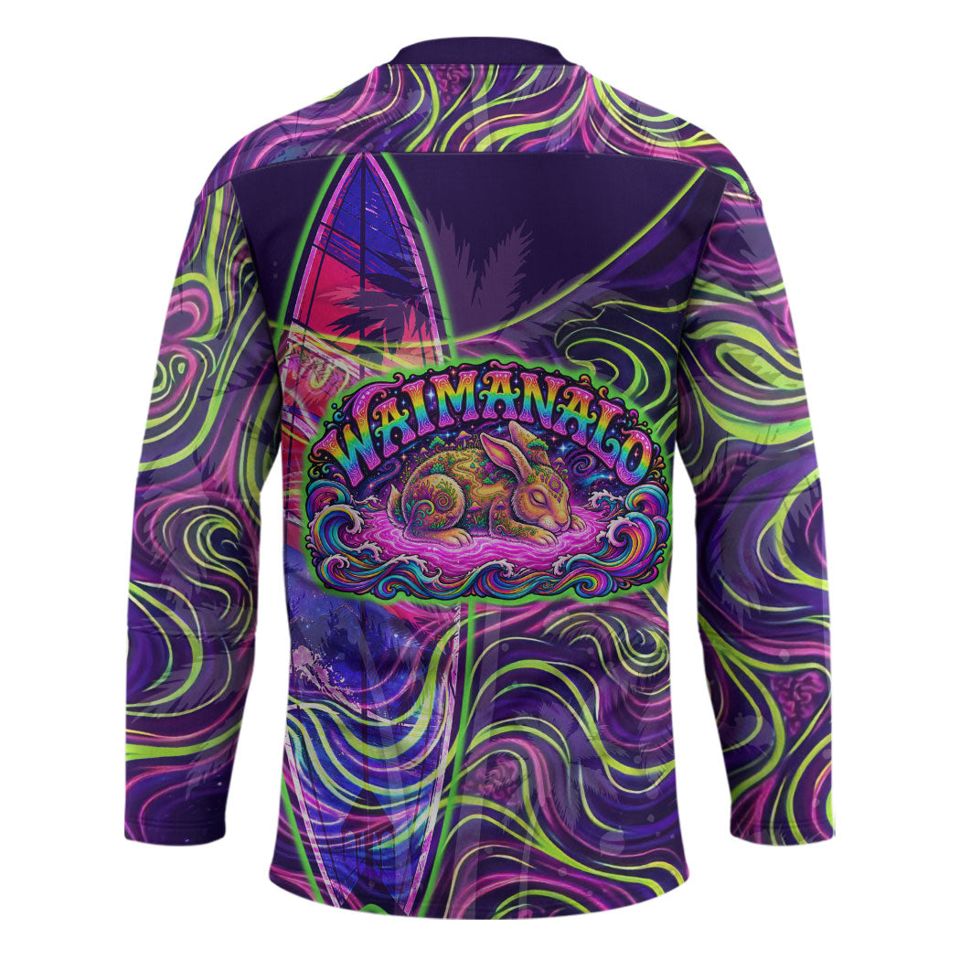 Waimanalo Hawaii Sun Rabbit Hockey Jersey Psychedelic Trippy Neon Swirl Graphic