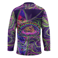 Waimanalo Hawaii Sun Rabbit Hockey Jersey Psychedelic Trippy Neon Swirl Graphic