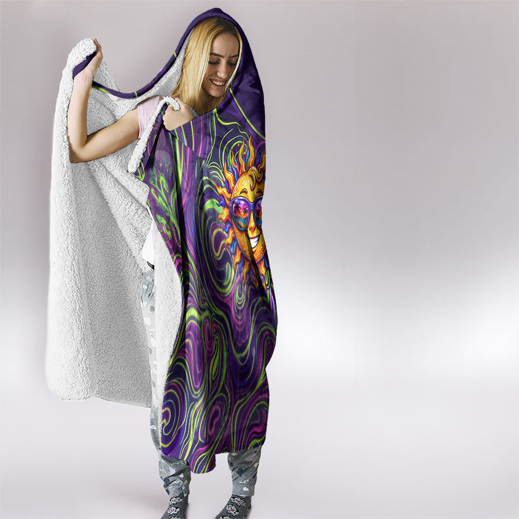 Waimanalo Hawaii Sun Rabbit Hooded Blanket Psychedelic Trippy Neon Swirl Graphic