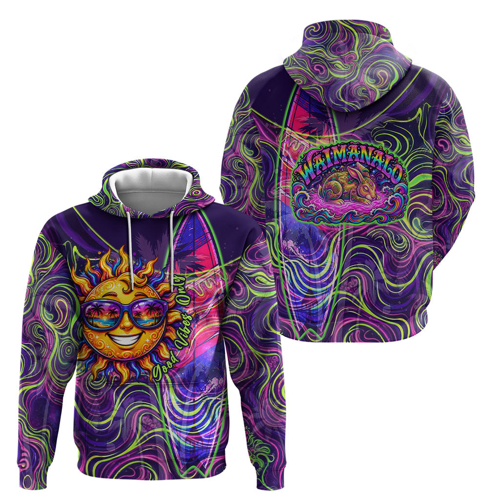 Waimanalo Hawaii Sun Rabbit Hoodie Psychedelic Trippy Neon Swirl Graphic