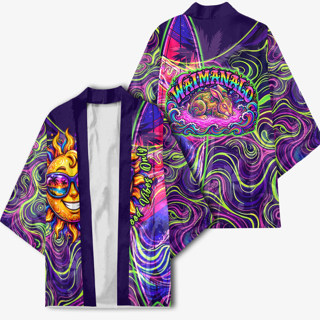 Waimanalo Hawaii Sun Rabbit Kimono Psychedelic Trippy Neon Swirl Graphic