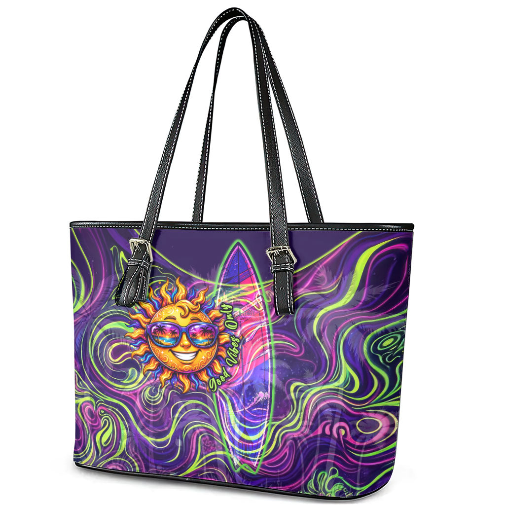 Waimanalo Hawaii Sun Rabbit Leather Tote Bag Psychedelic Trippy Neon Swirl Graphic