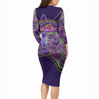 Waimanalo Hawaii Sun Rabbit Long Sleeve Bodycon Dress Psychedelic Trippy Neon Swirl Graphic