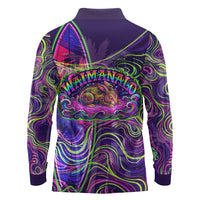 Waimanalo Hawaii Sun Rabbit Long Sleeve Polo Shirt Psychedelic Trippy Neon Swirl Graphic