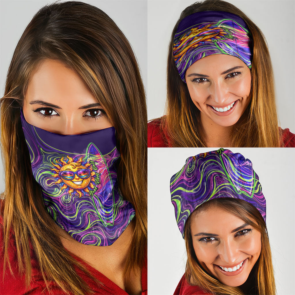 Waimanalo Hawaii Sun Rabbit Neck Gaiter Psychedelic Trippy Neon Swirl Graphic