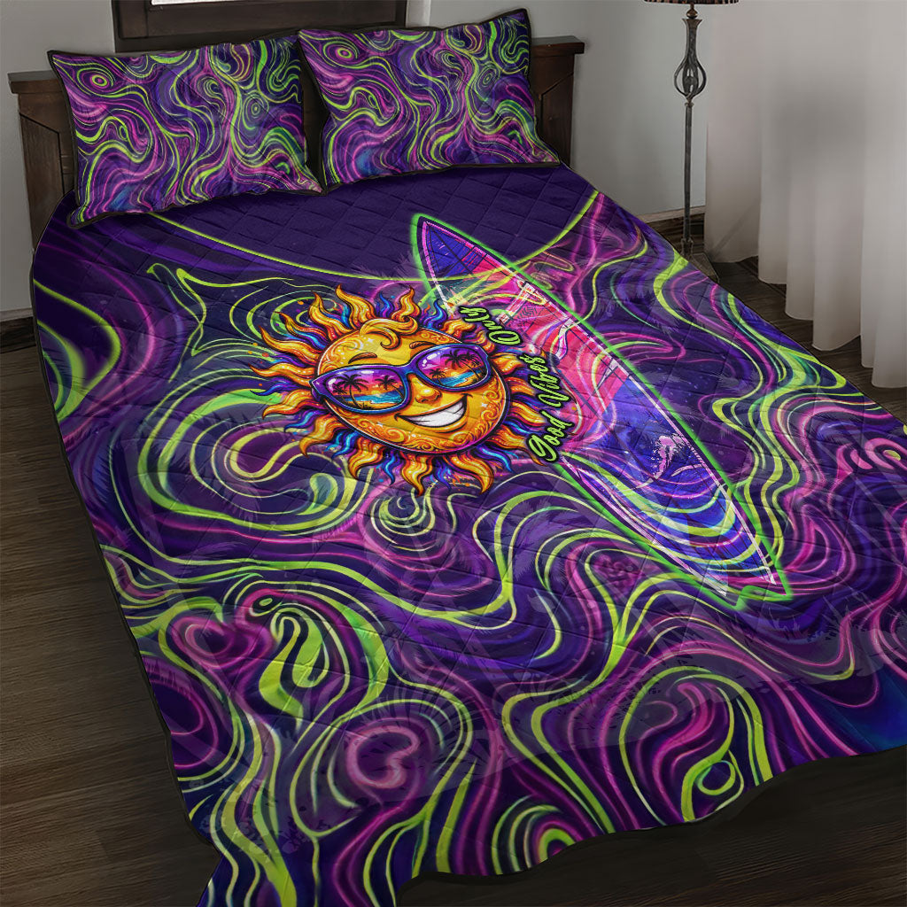 Waimanalo Hawaii Sun Rabbit Quilt Bed Set Psychedelic Trippy Neon Swirl Graphic