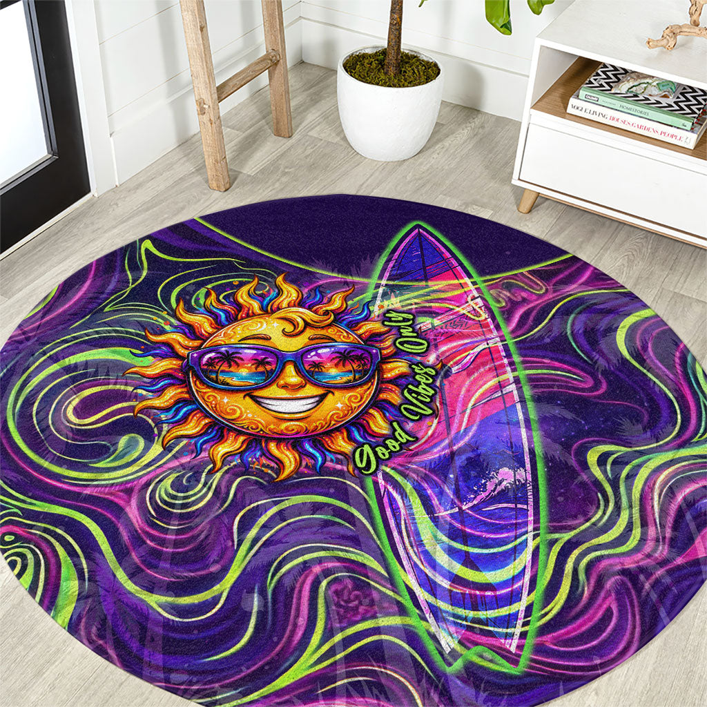 Waimanalo Hawaii Sun Rabbit Round Carpet Psychedelic Trippy Neon Swirl Graphic