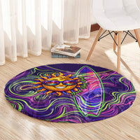 Waimanalo Hawaii Sun Rabbit Round Carpet Psychedelic Trippy Neon Swirl Graphic