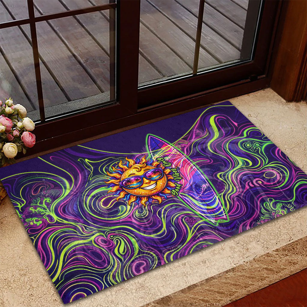 Waimanalo Hawaii Sun Rabbit Rubber Doormat Psychedelic Trippy Neon Swirl Graphic