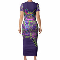 Waimanalo Hawaii Sun Rabbit Short Sleeve Bodycon Dress Psychedelic Trippy Neon Swirl Graphic