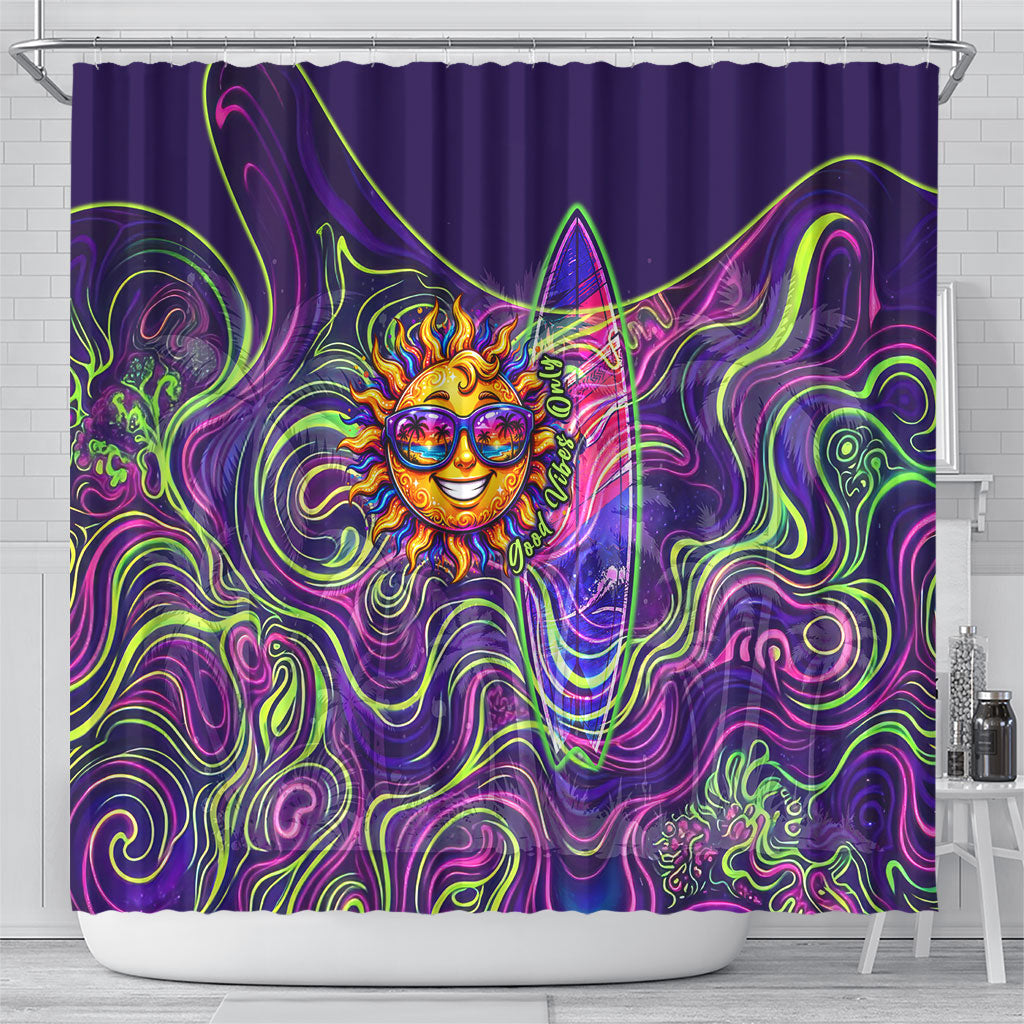 Waimanalo Hawaii Sun Rabbit Shower Curtain Psychedelic Trippy Neon Swirl Graphic