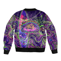 Waimanalo Hawaii Sun Rabbit Sleeve Zip Bomber Jacket Psychedelic Trippy Neon Swirl Graphic
