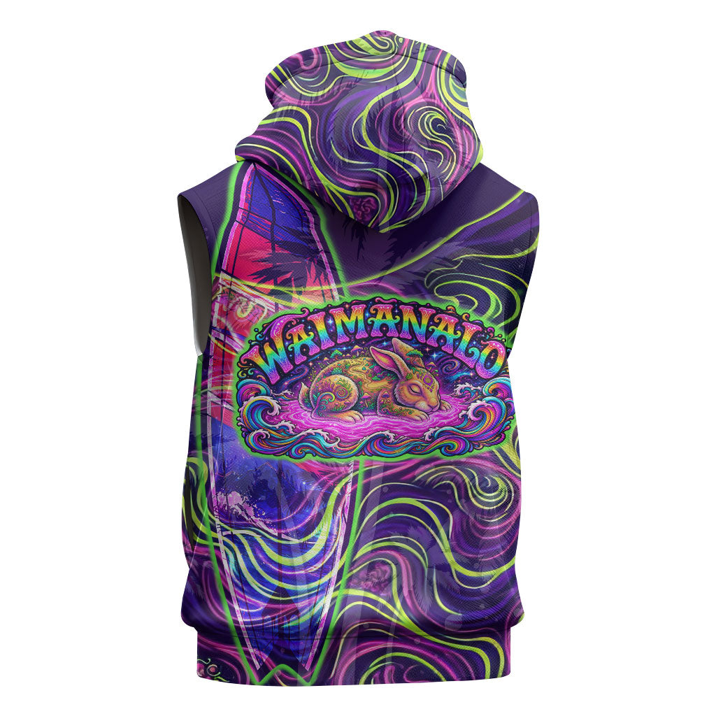Waimanalo Hawaii Sun Rabbit Sleeveless Hoodie Psychedelic Trippy Neon Swirl Graphic