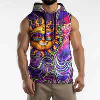 Waimanalo Hawaii Sun Rabbit Sleeveless Hoodie Psychedelic Trippy Neon Swirl Graphic