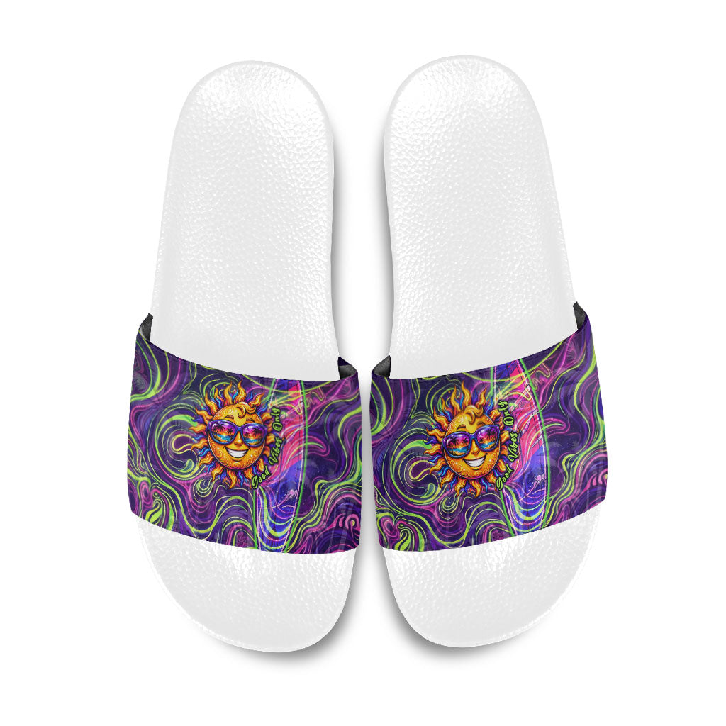 Waimanalo Hawaii Sun Rabbit Slide Sandals Psychedelic Trippy Neon Swirl Graphic