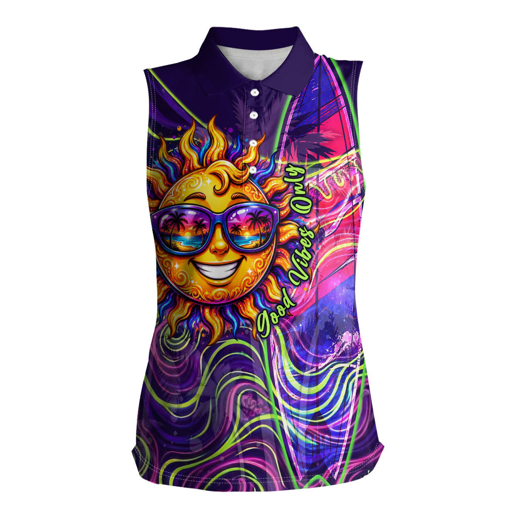 Waimanalo Hawaii Sun Rabbit Women Sleeveless Polo Shirt Psychedelic Trippy Neon Swirl Graphic