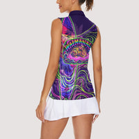 Waimanalo Hawaii Sun Rabbit Women Sleeveless Polo Shirt Psychedelic Trippy Neon Swirl Graphic