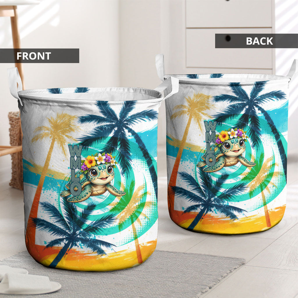 Hawaii Waimanalo Sea Turtle Laundry Basket Cute Tropical Beach Aloha Spirit Cartoon