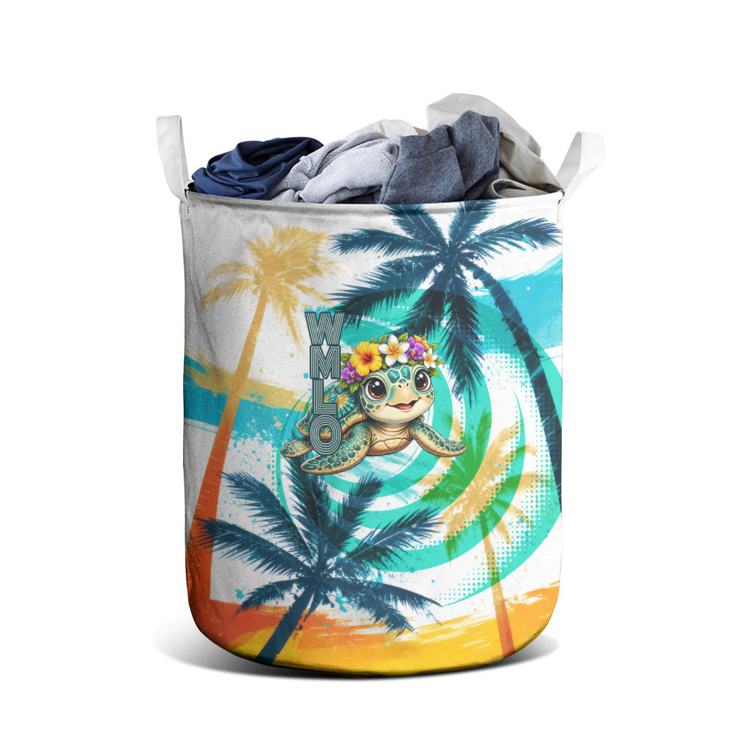 Hawaii Waimanalo Sea Turtle Laundry Basket Cute Tropical Beach Aloha Spirit Cartoon