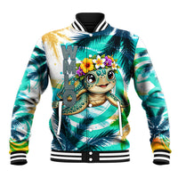 Hawaii Waimanalo Sea Turtle Baseball Jacket Cute Tropical Beach Aloha Spirit Cartoon