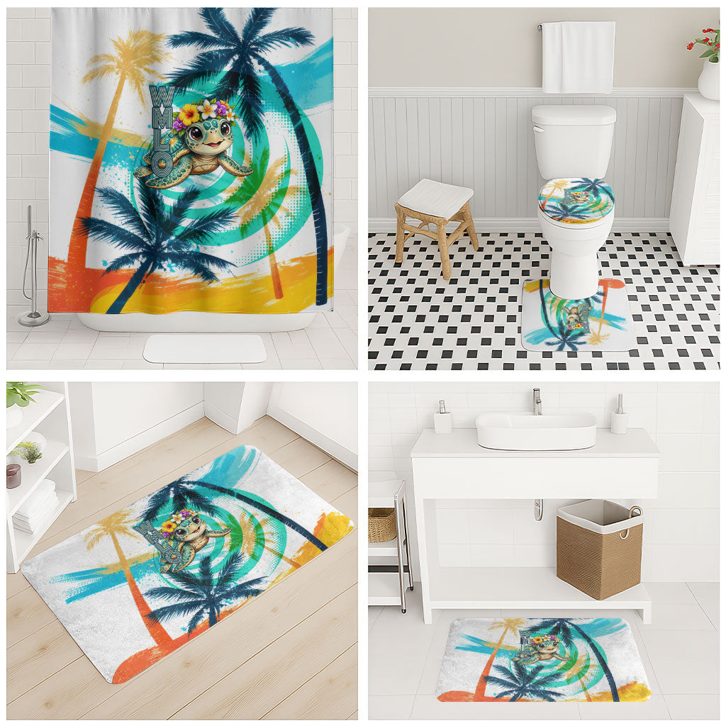 Hawaii Waimanalo Sea Turtle Bathroom Set Cute Tropical Beach Aloha Spirit Cartoon